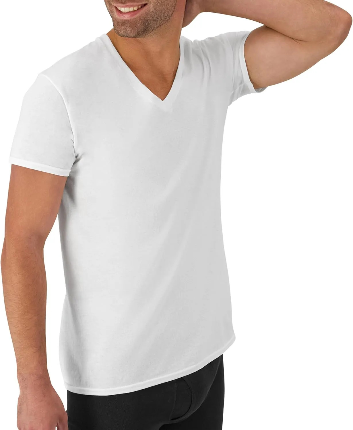 Hanes Mens V-Neck T-Shirt Pack Moisture Wicking Cotton Undershirts White