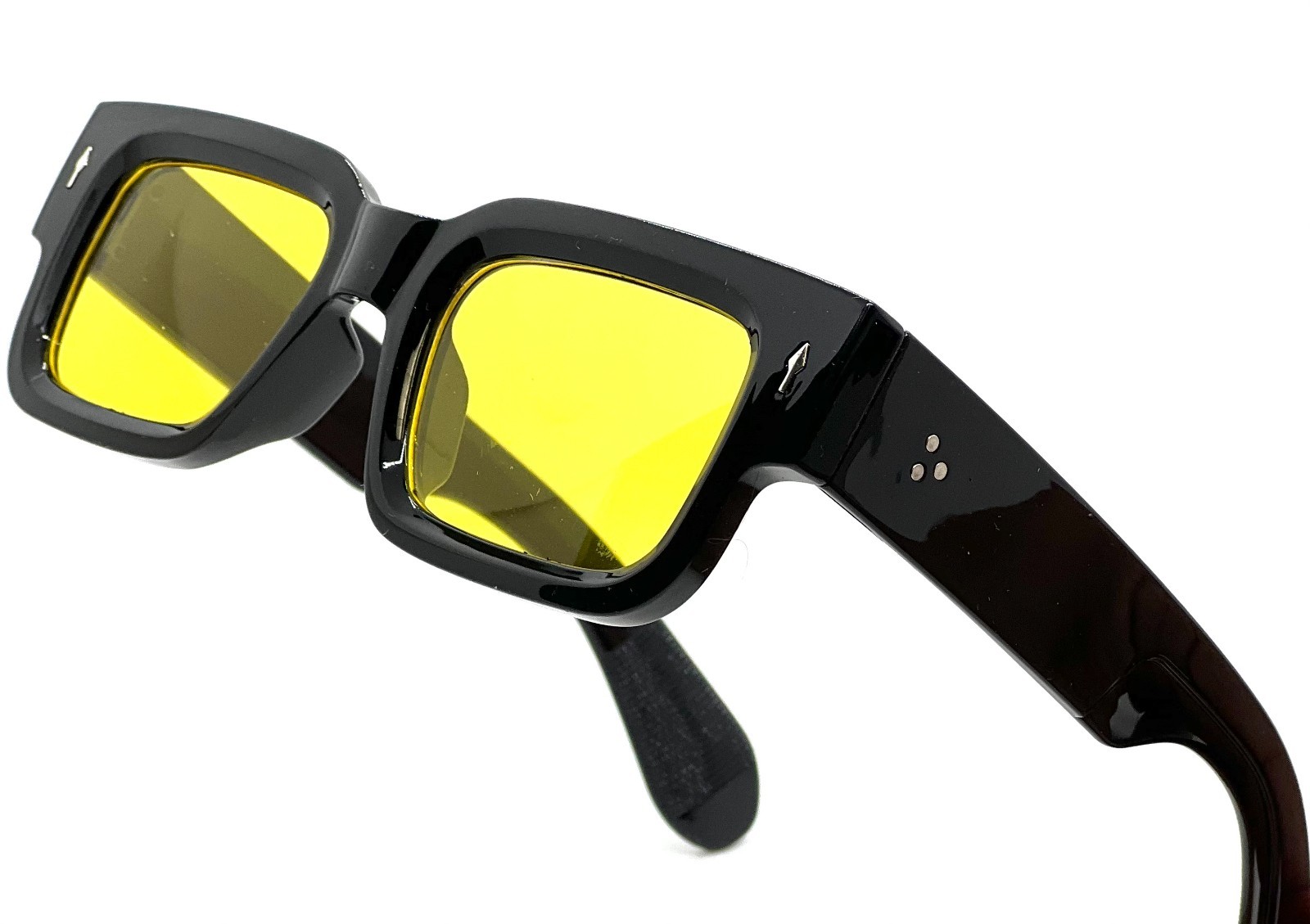 Black Thick Square Frame Chunky Yellow Tinted Lens Sunglasses Street Outdoor New