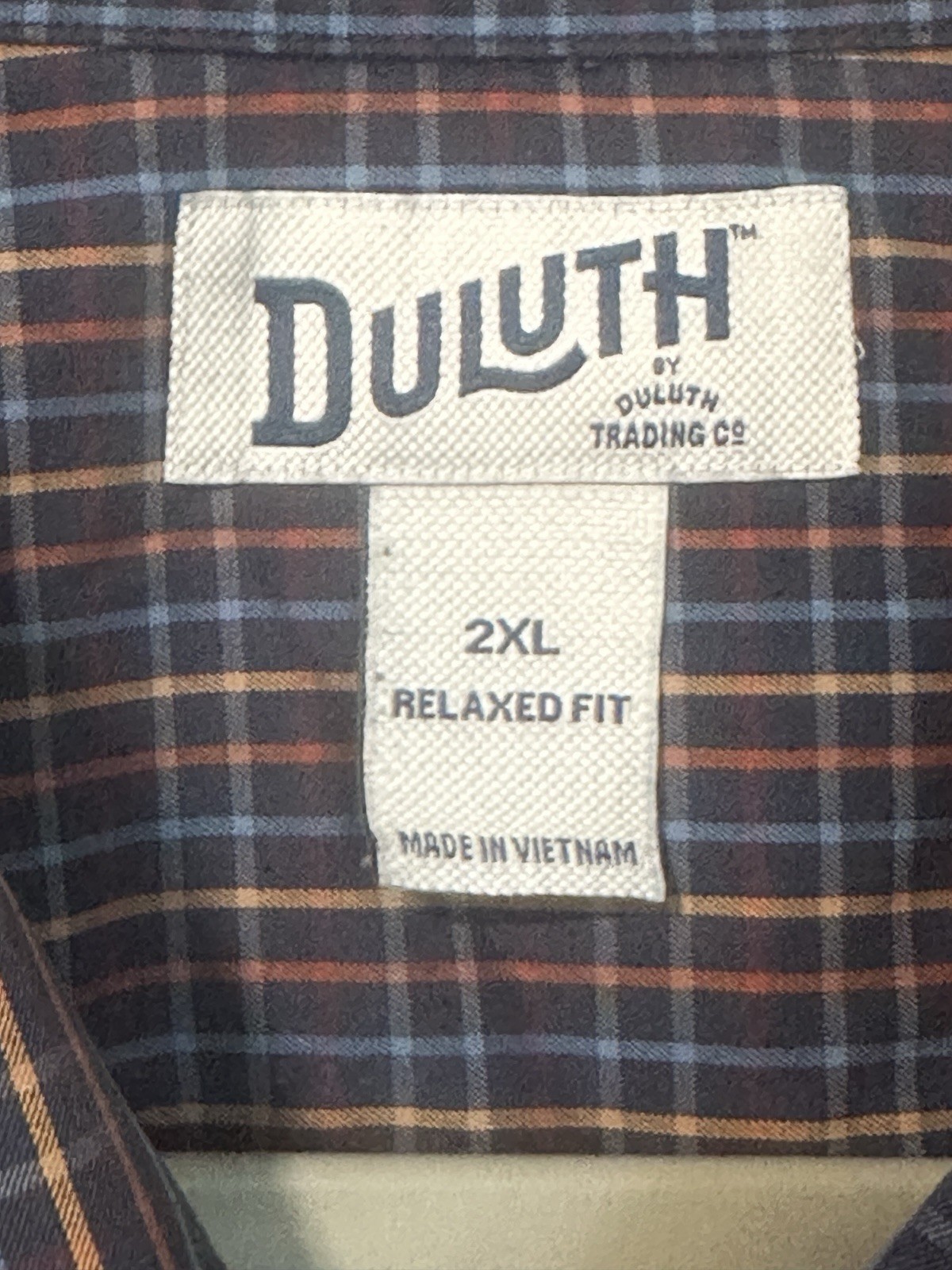 Duluth Trading Co Button Down Shirt Mens 2XL Blue Red Plaid Relaxed Fit Cotton