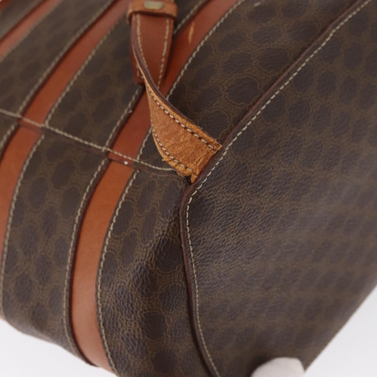 CELINE Macadam Canvas Backpack PVC Leather Brown Gold Auth bs32182