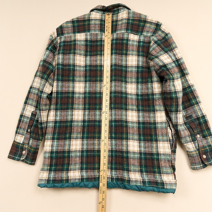 Arrow Sportswear Shacket Mens L Green Brown Plaid Lined Quilted Wool Vintage 70s