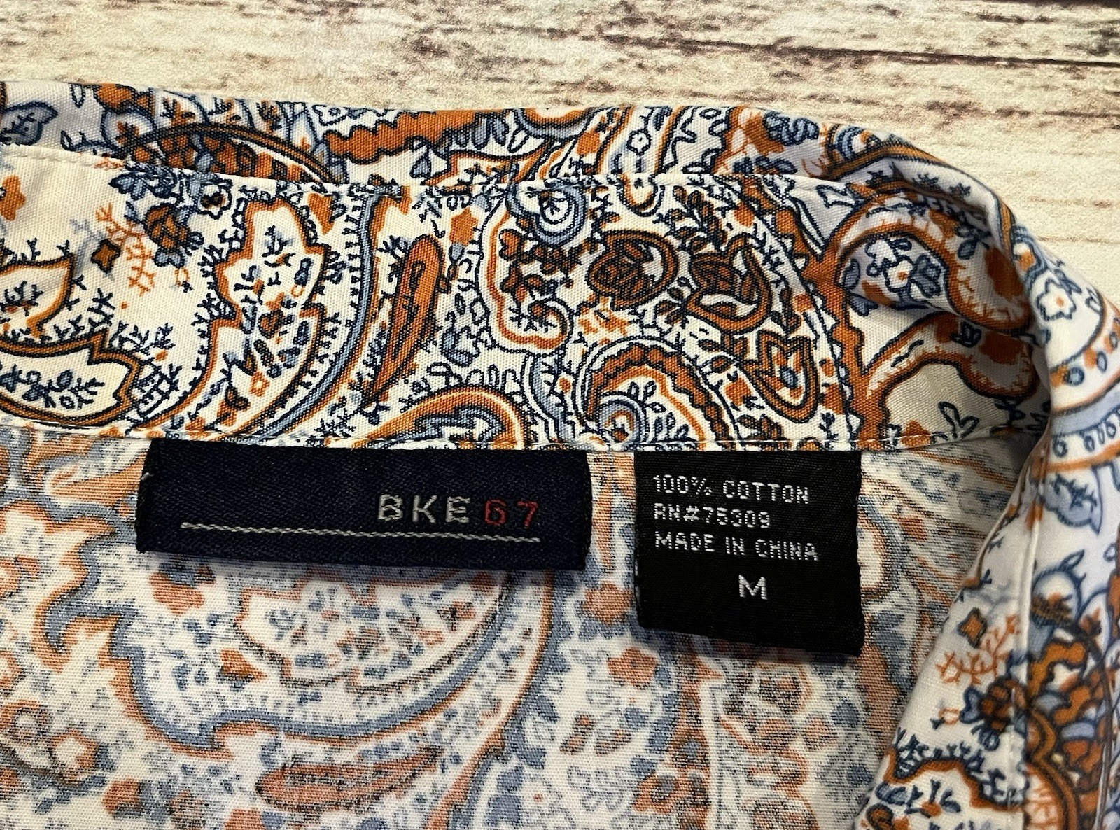 Buckle BKE 67 Pearl Snap Paisley Shirt Women Medium Blue & Orange 100% Cotton