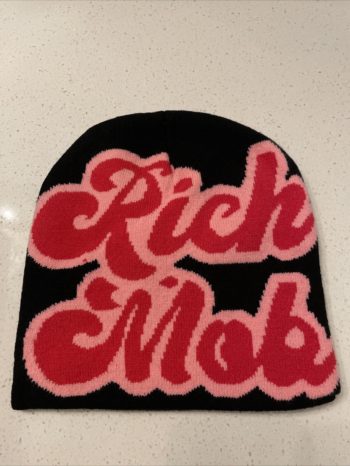 Rich Mob No Cuff Double Layer Knit Skully Beanie Hat Black Hot Pink Acrylic