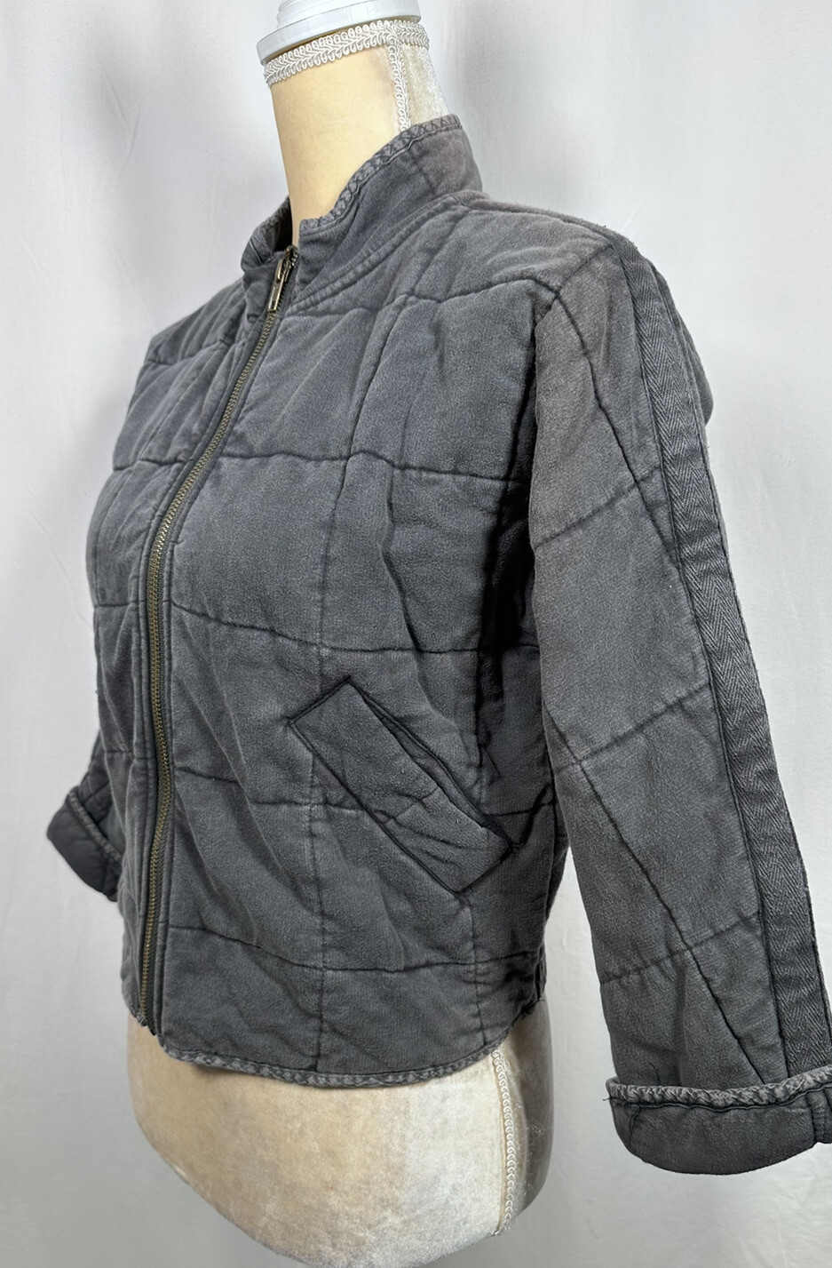 Chelsea & Violet Girls Junior Bomber Jacket Coat Medium Distressed Charcoal New