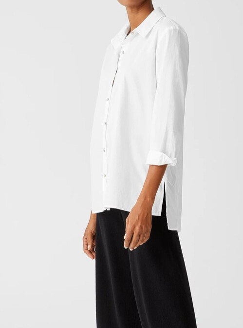 NWT Eileen Fisher Classic Collar Long Shirt XL B49.5″ fit 1X? Lightwt Cotn Twill