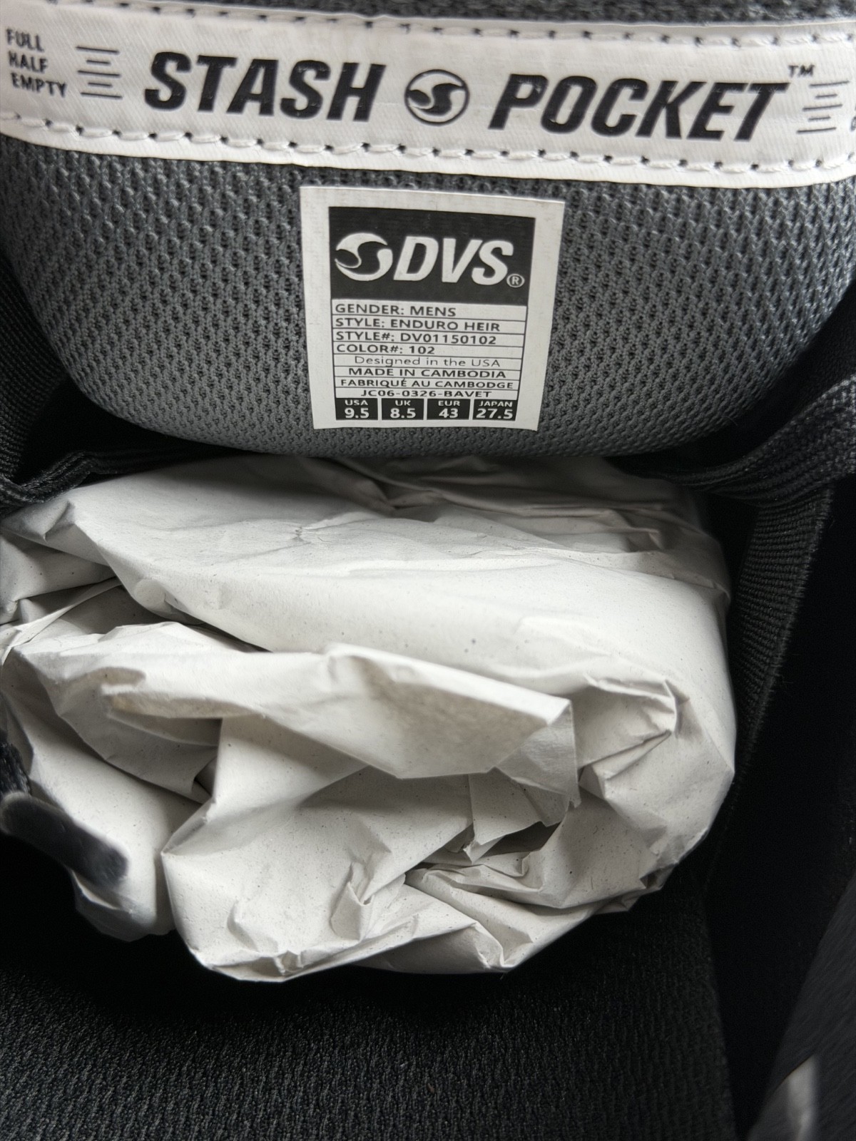 DVS Shoes Enduro Heir in Black/White/Charcoal, Size 9.5