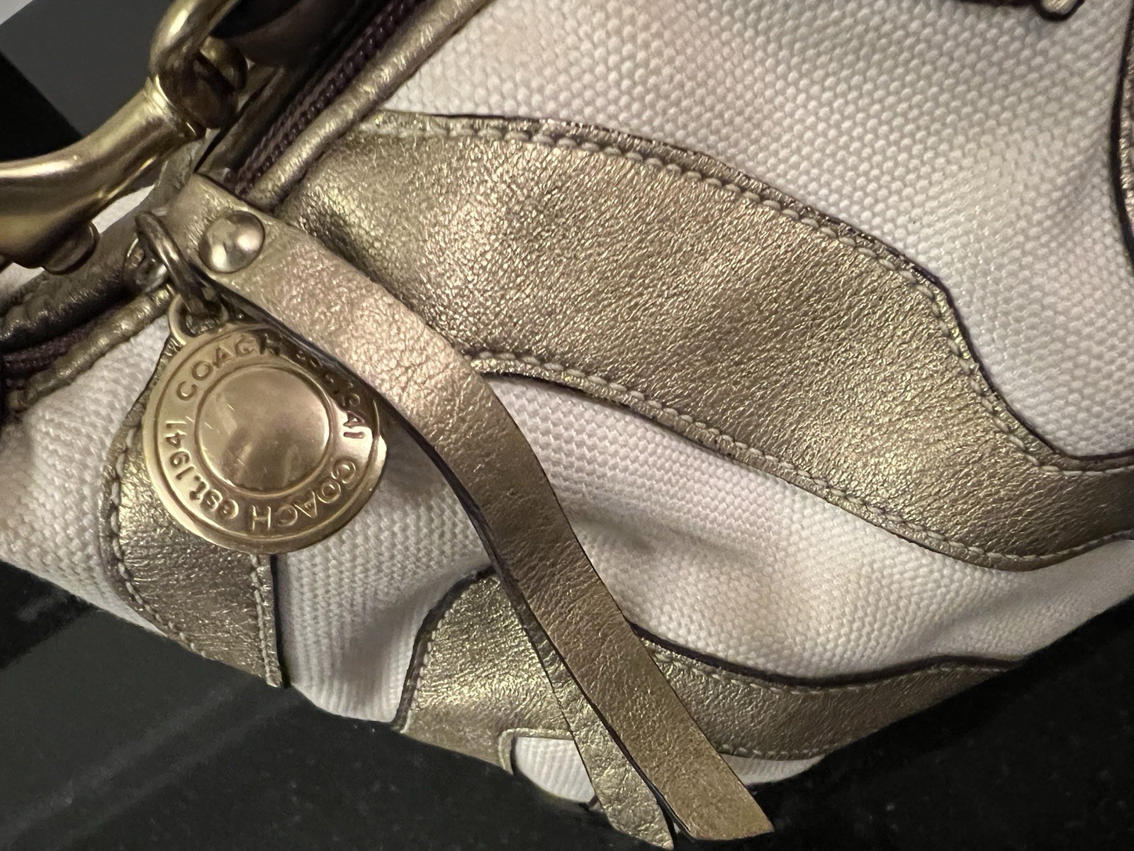 Coach B4 Bronze Zebra Print White Gold Small Handbag Top Handle Pouch # M050-478