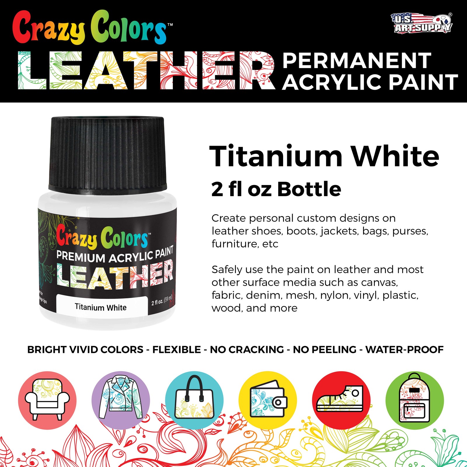 Titanium White Premium Acrylic Leather Shoe Paint, 2oz – Sneakers, Jackets, Bags