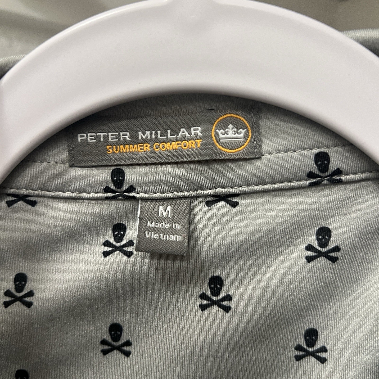Peter Millar x Torrey Pines Summer Comfort Skulls Geo Polo Shirt Men’s M Gray