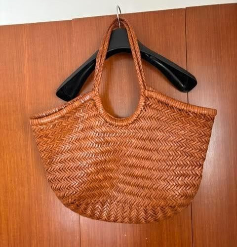 Dragon Diffusion Leather Mesh Totebag Nantucket Basket Handbag Brown Excellent