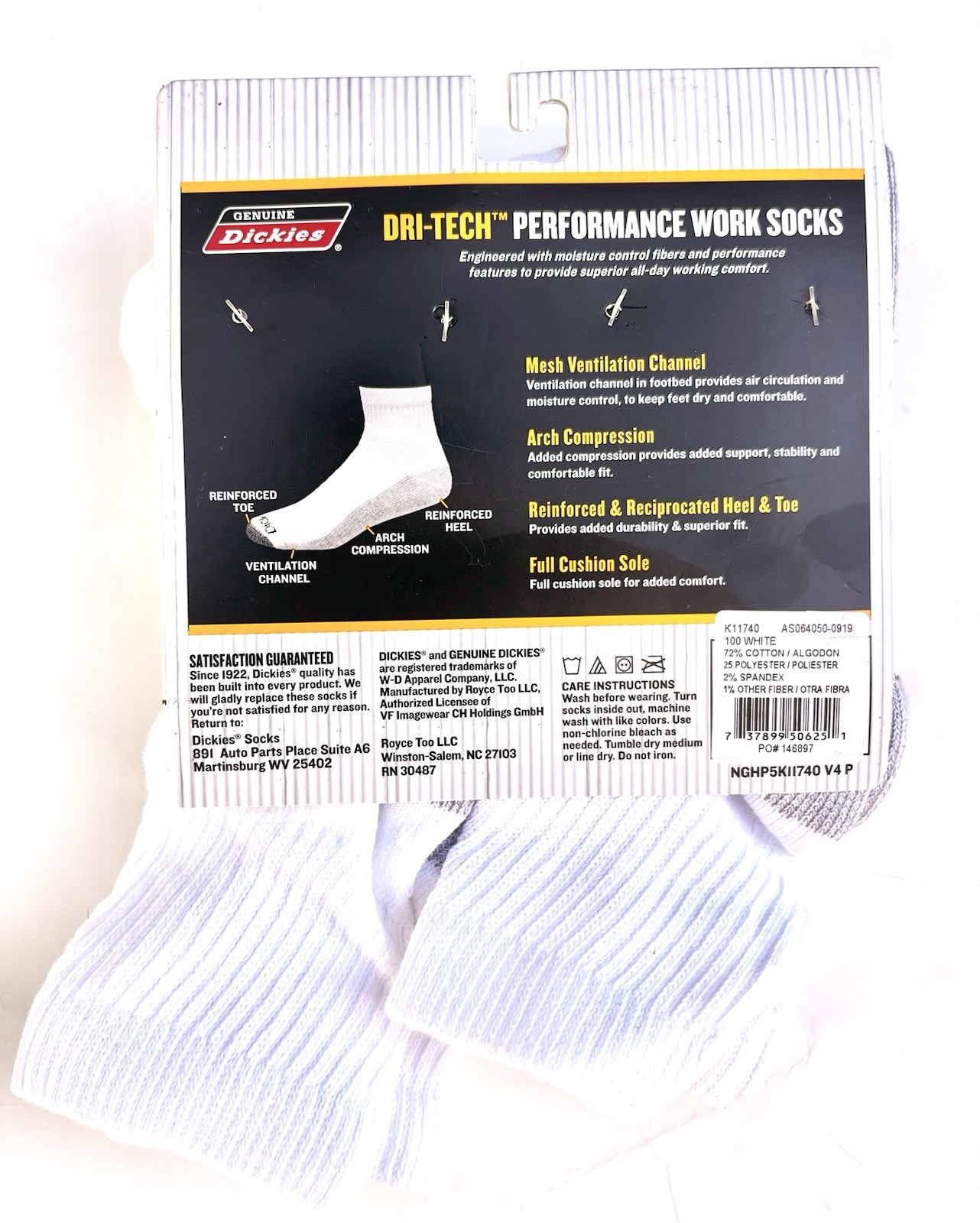 Ankle Socks Men Dickies 5 Pairs Size 6-12 White/Gray