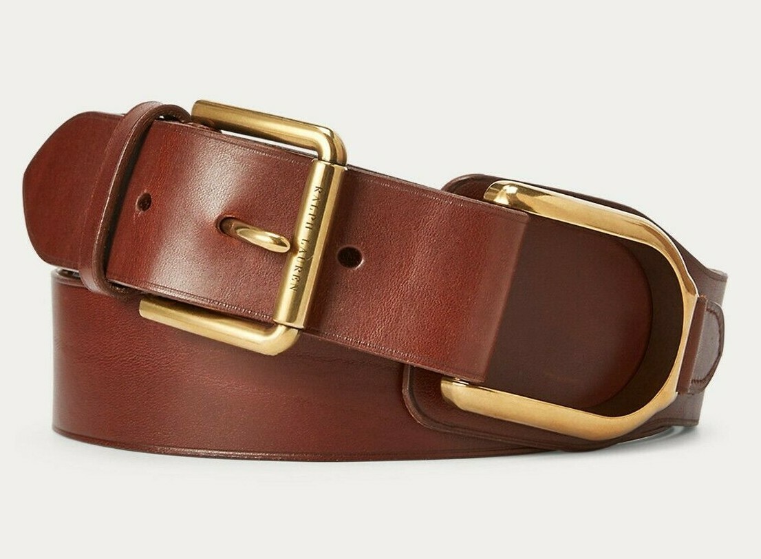 $595 Ralph Lauren Purple Label Italy Brown Gold Stirrup Vachetta Leather Belt