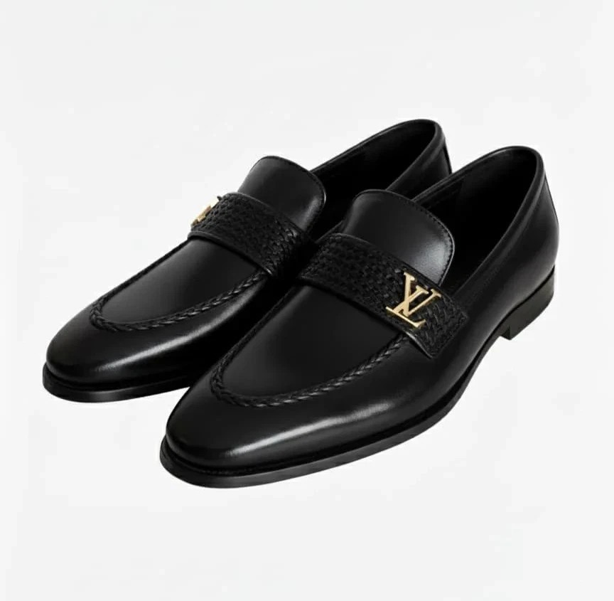 Handmade Genuine Leather Shoes Men’s Black Slip-On Loafers Formal Dress Shoes