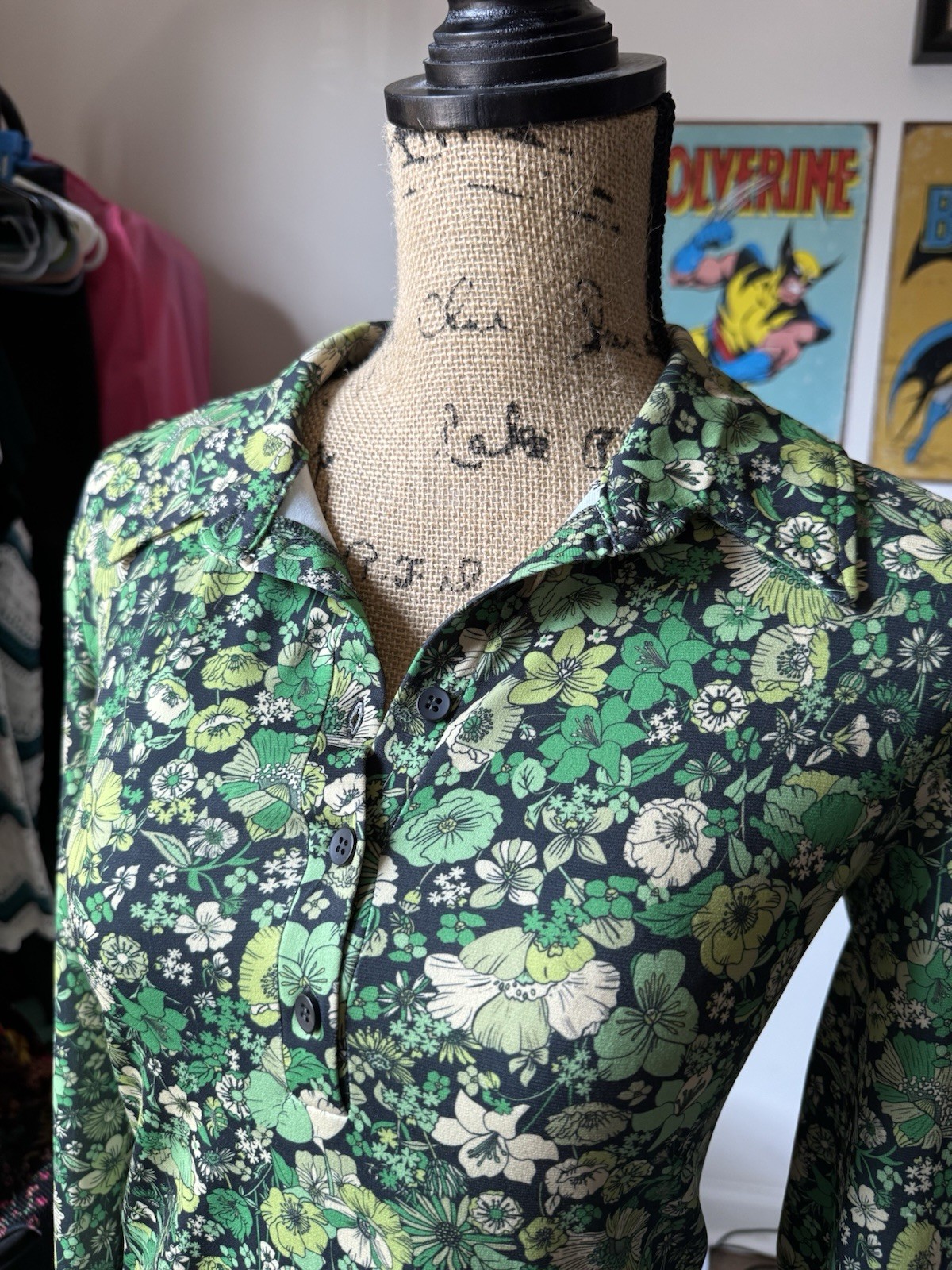 Zara Womens Small Green Floral Mini Dress Long Sleeve Collared Button Front