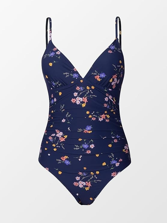CUPSHE Women’s One Piece Swimsuit Navy Floral Size Small Tummy Control