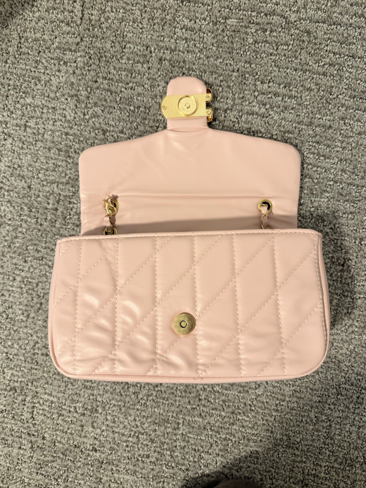Pink Quilted Small Shoulder Bag Purse Chain Strap Detachable Strap Gold Hardware