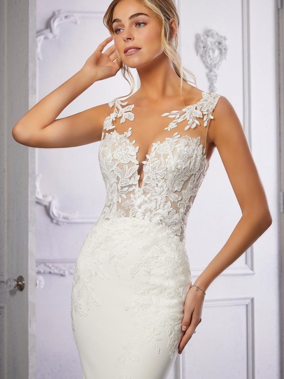 Mori Lee Ivory Sheer Lace Mermaid Wedding Dress 2389 Size 10
