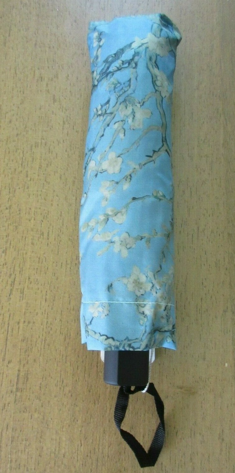 Almond Blossoms Van Gogh Print Compact Travel Umbrella Black Blue NWT Free Ship