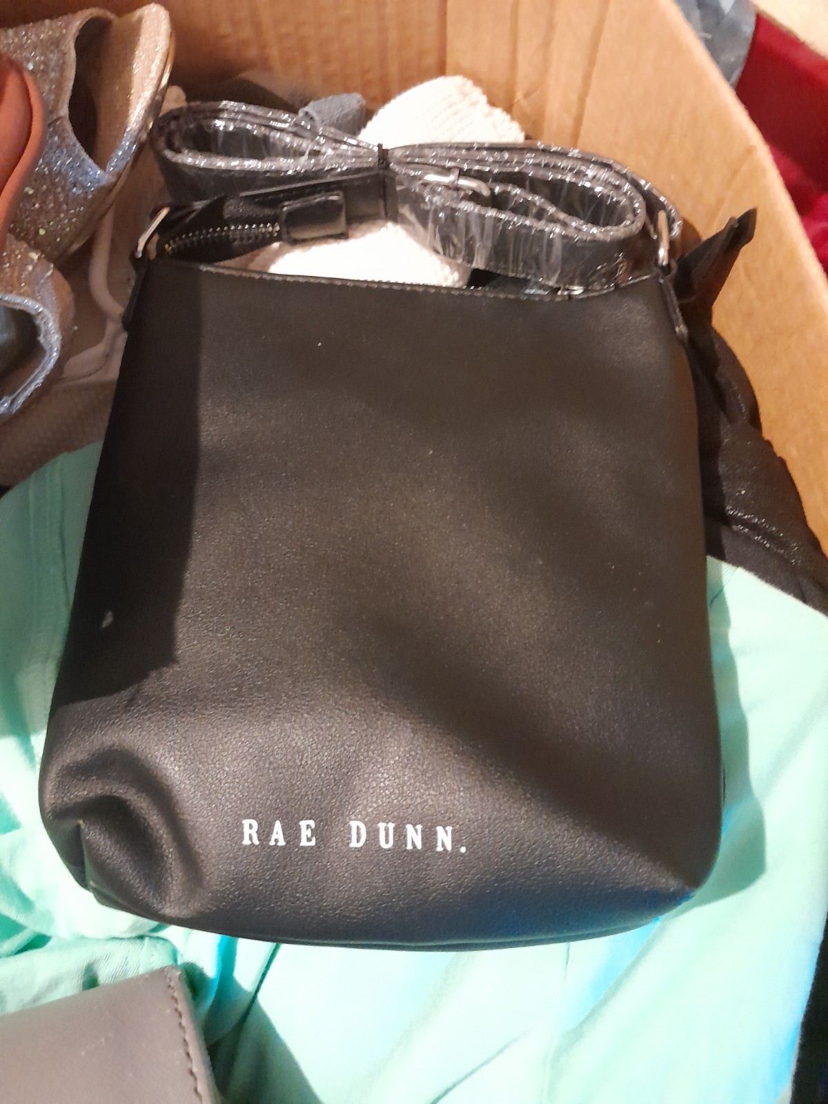 Rae Dunn “BLESSED” Black Crossbody Bag Zip Closure Adjustable Detachable Strap
