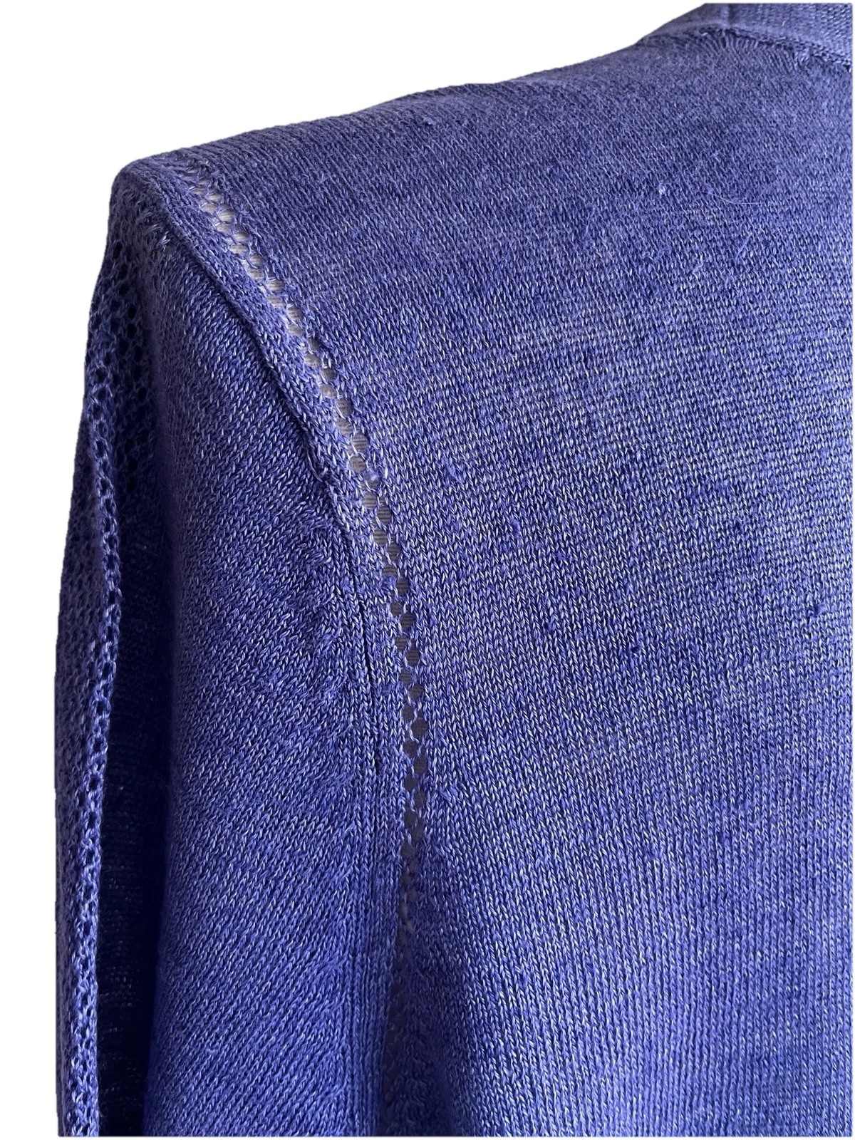 Talbots Women’s 100% Linen Cornflower Blue Open Front Cardigan Sweater Mp