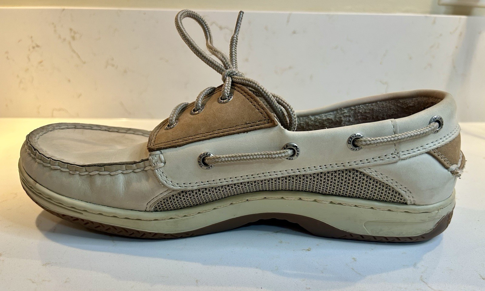 Men’s Sperrys Boat Shoe Size Authentic Original 10M L-6 CH133 Ivory And Tan