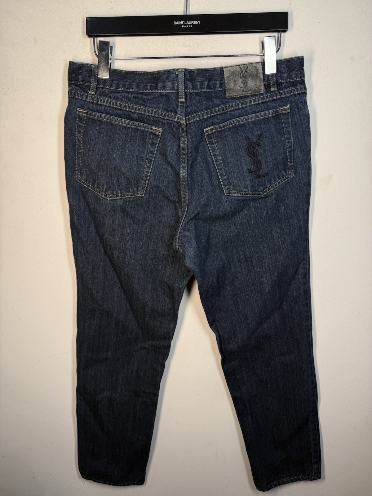 34×30 YSL Jeans Pants Big Logo Indigo Selvedge Yves Saint Laurent Y2K