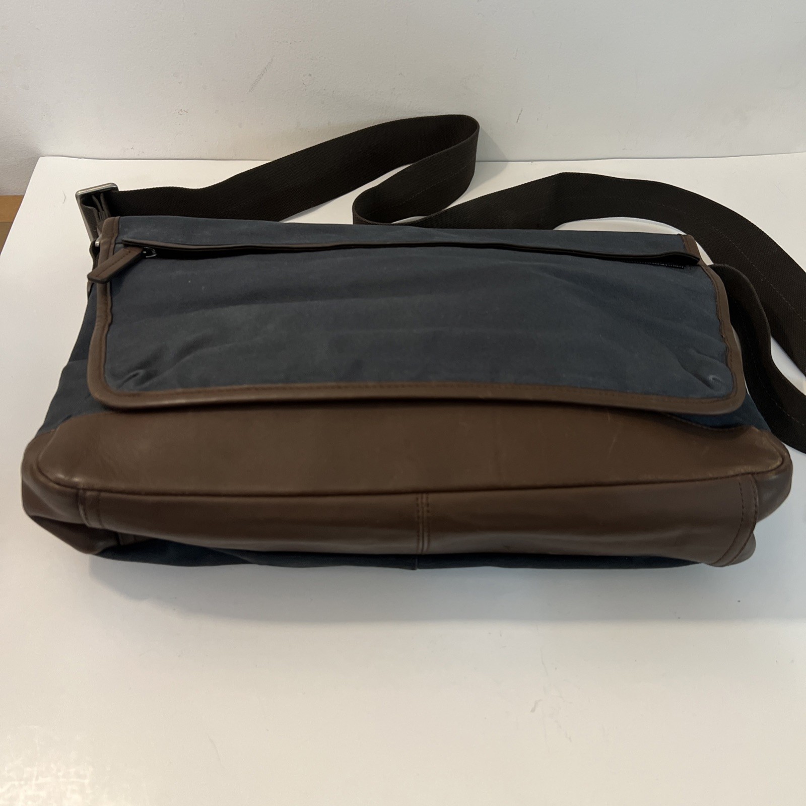 COACH Camden Messenger Bag Brown Grayish-blue Canvas Leather Trim 70829