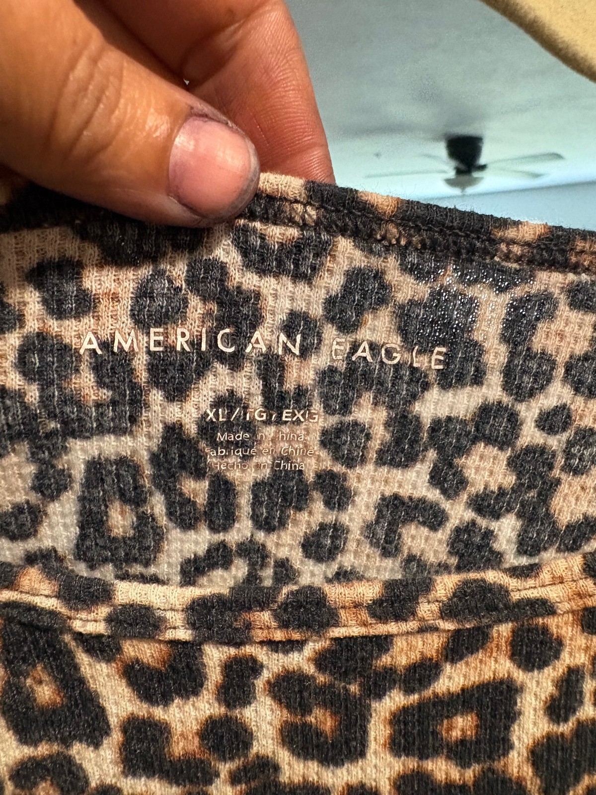 American Eagle XL Leopard Print Crop Short Sleeve Top