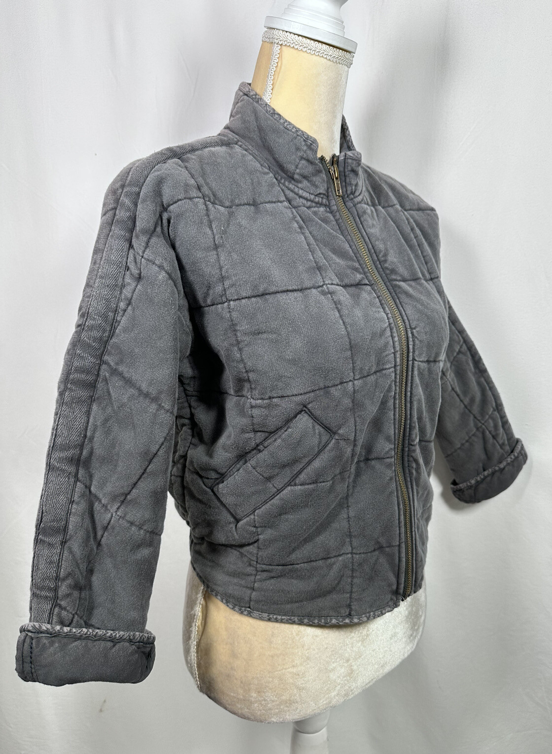 Chelsea & Violet Girls Junior Bomber Jacket Coat Medium Distressed Charcoal New