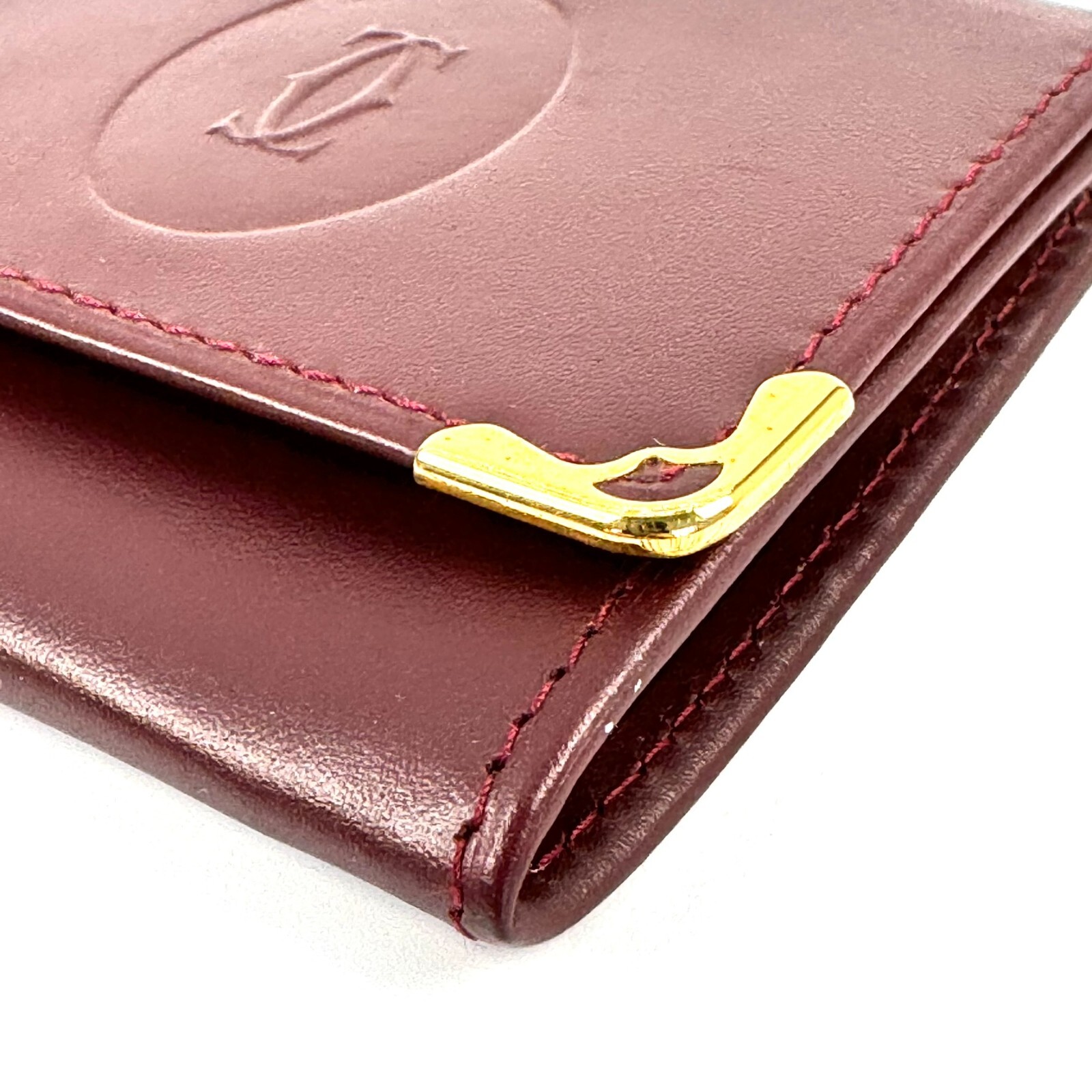 Must de Cartier Coin Case Purse Bordeaux Red Leather Authentic from Japan _0035