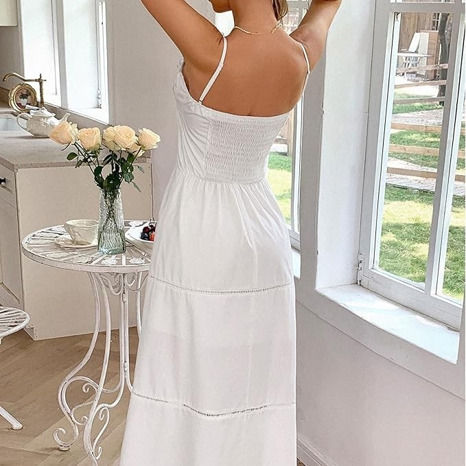 Midi Corset Dress Boho Flowy Slit Lace Up Dresses Casual Sundress Size L