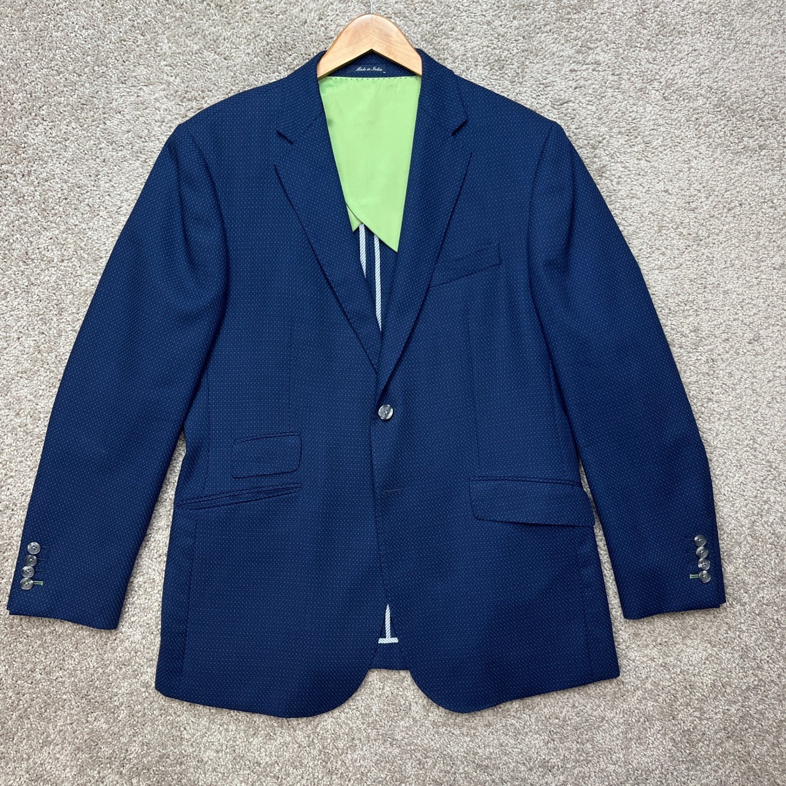 Charles Tyrwhitt Blazer Mens 42R Blue Wool Slim Fit Textured Sport Coat Birdseye