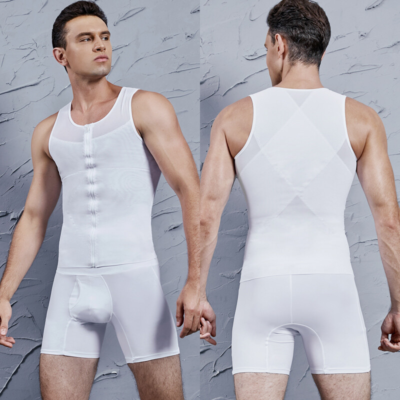 Men Compression Vest Top Body Shaper with Zipper Slimming Shirts Correct Posture