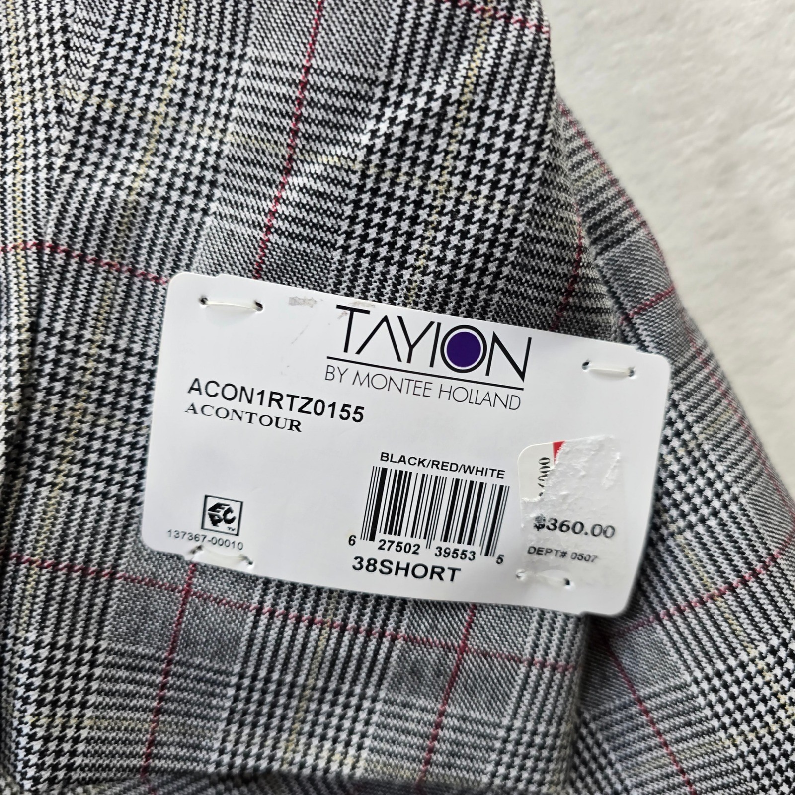 Tayion Montee Holland Sport Coat Mens 38S 38 Plaid Black Red White Blazer NEW