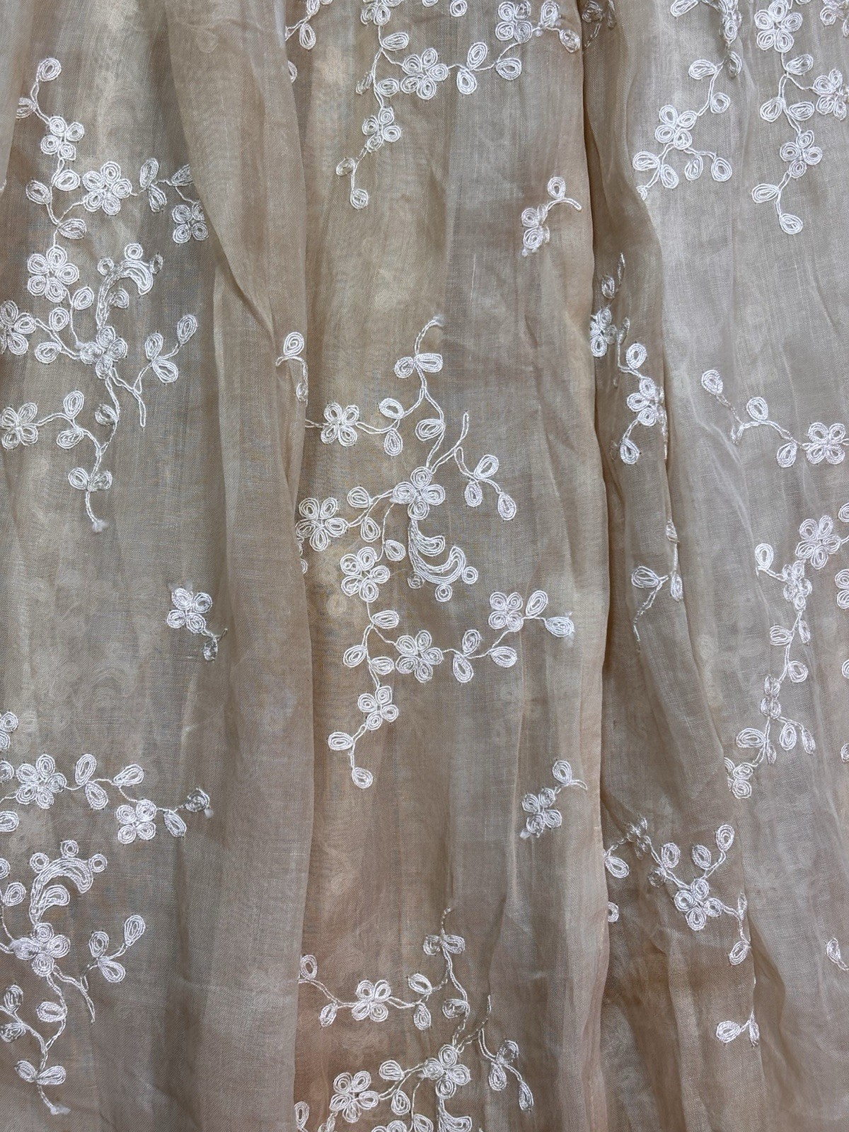 Post 1930s Sheer Organdy Party Dress Formal Embroidered Tea Gown Talon Side Zip