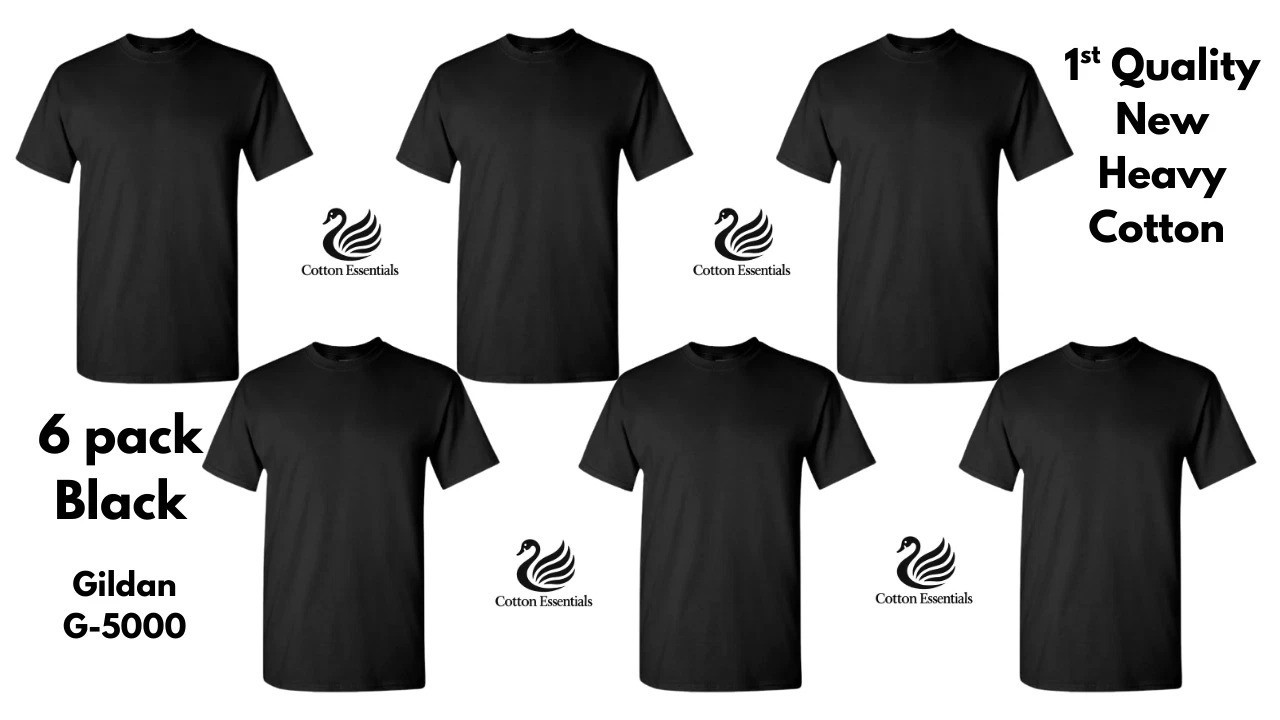 Gildan (6-pack) Black Solid Heavy Cotton Short Sleeve Blank T-Shirt S-2XL