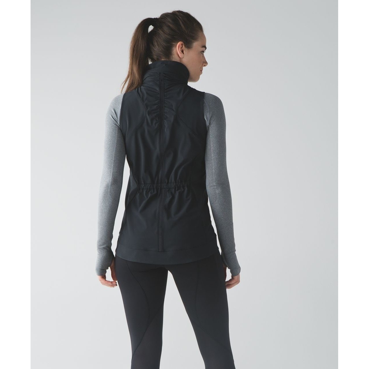 Lululemon Go The Distance Vest Black Running Hooded Cinched Back Sz 6