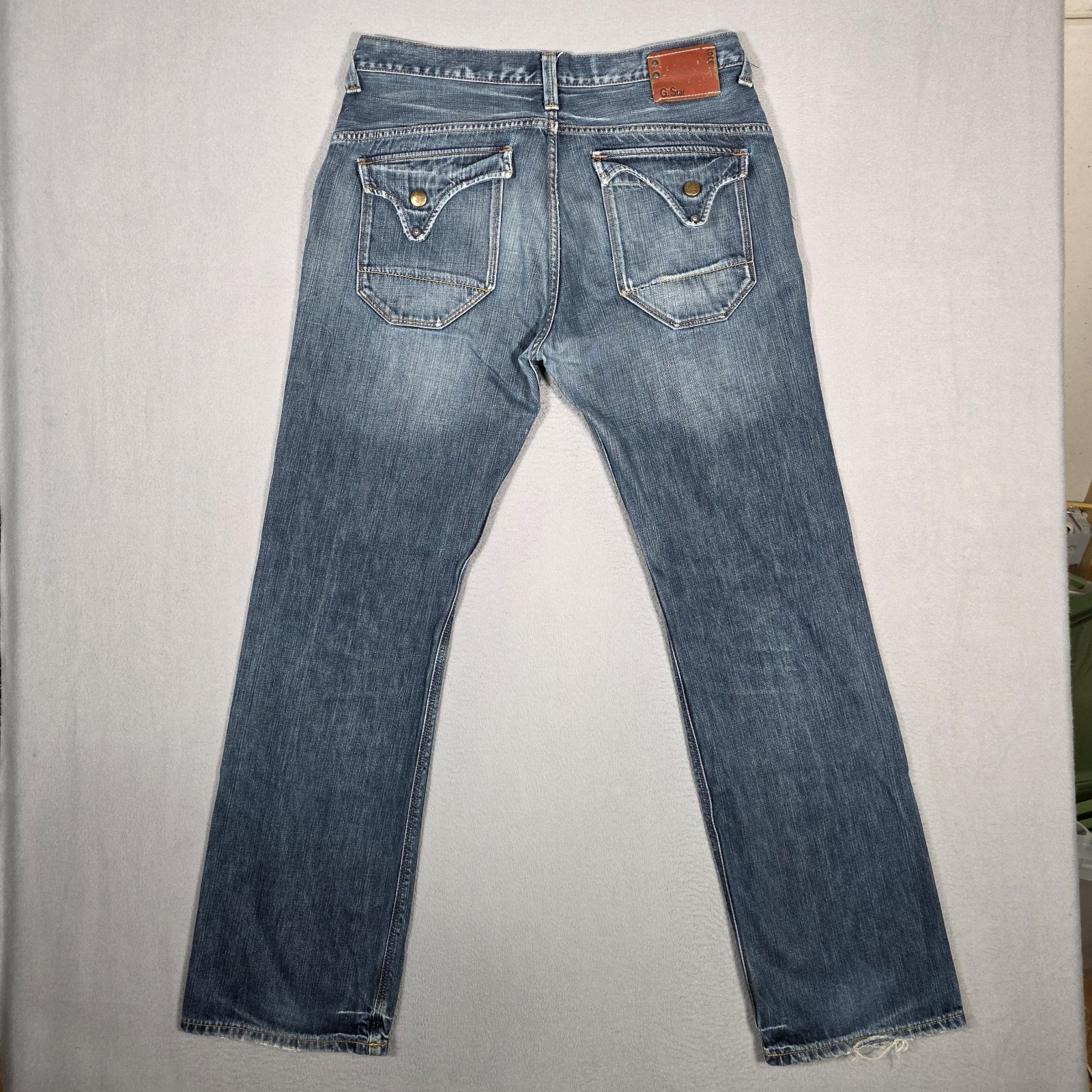 G Star Raw Jeans Mens 36×33 (Measured) Blue 3301 Straight Distressed Denim