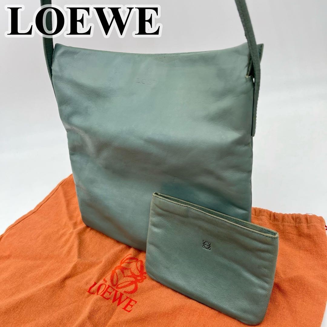 Loewe Anagram One-Shoulder Bag Green Embossed Logo Pouch Japan 069955