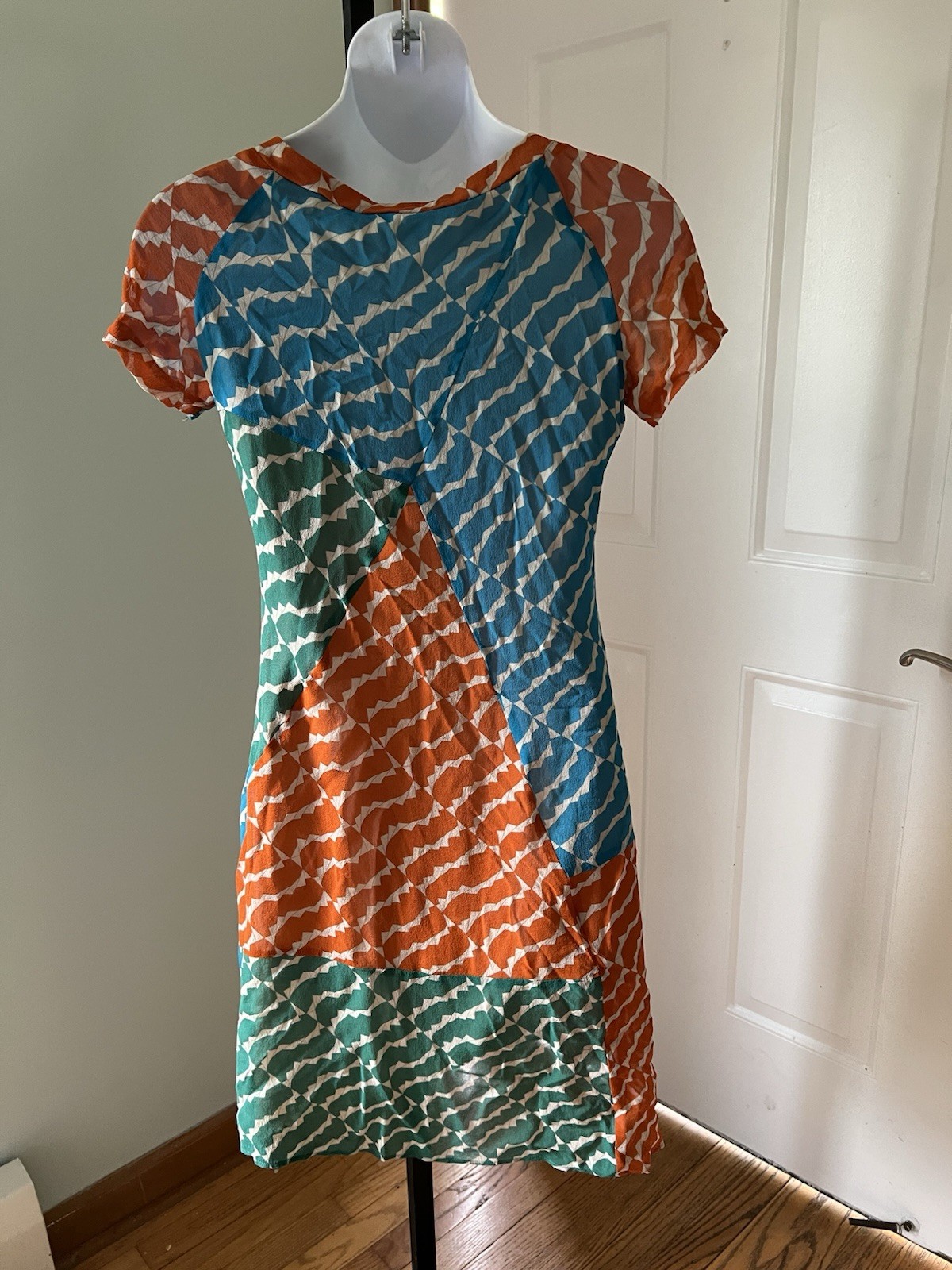 Marc Jacobs Women’s Cap Sleeve Silk Dress Geometric Silk Lined Day Into Evening