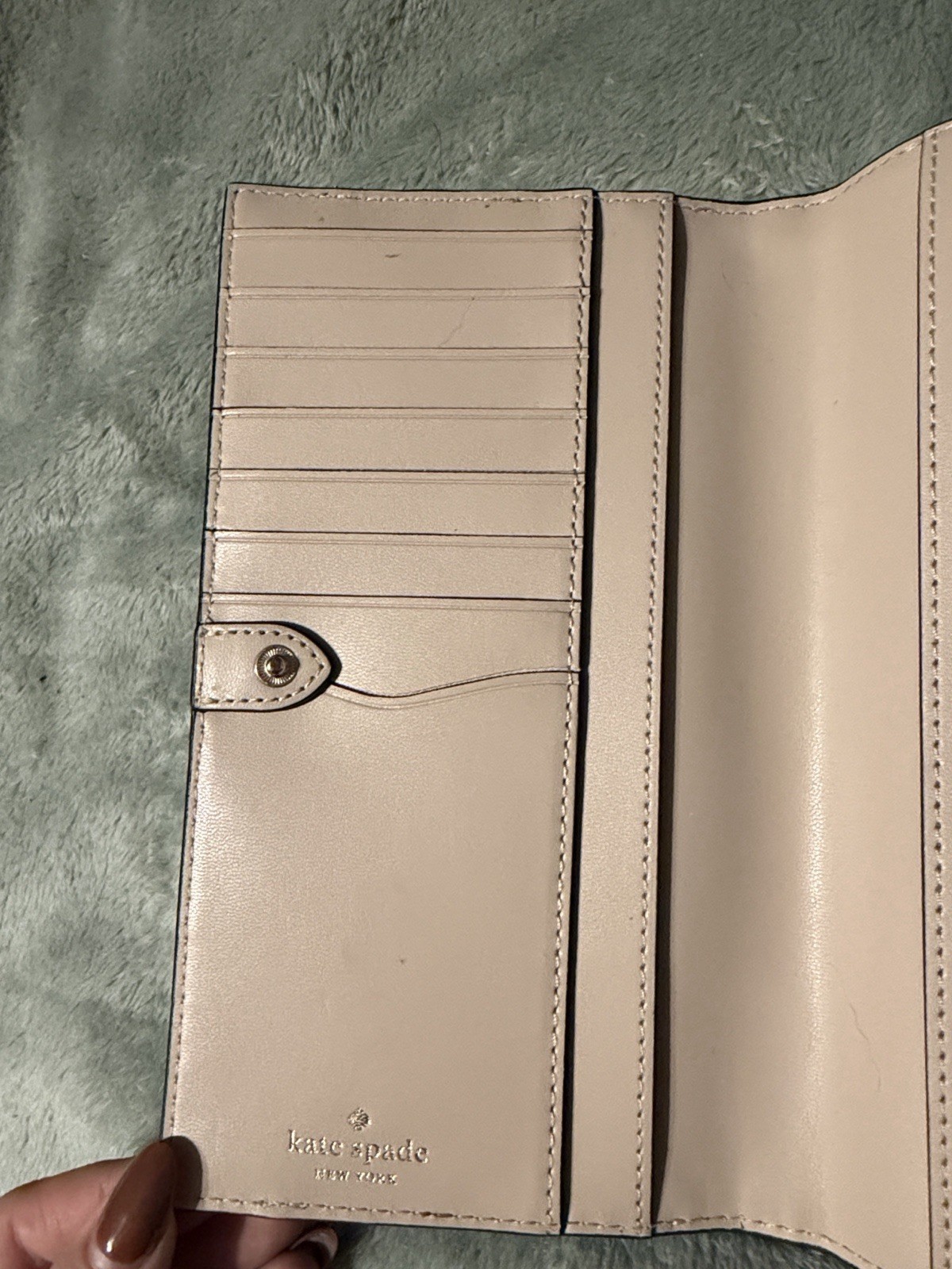 kate spade new york Solid Pink/Beige Wristlet Wallet Zipper, ID Window, Cards
