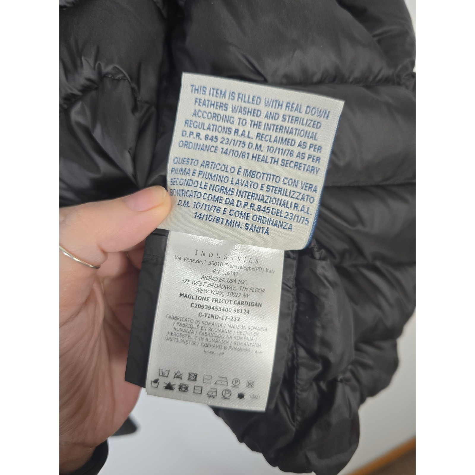 Moncler Women Black Grey Wool & Down Hybrid Knit Puffer Jacket Size S Logo Patch