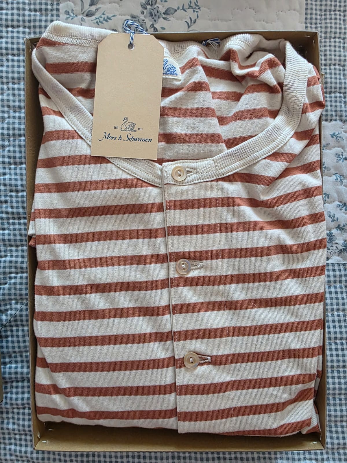 Merz b. Schwanen 2M07 polo shirt Henley nature light rust striped