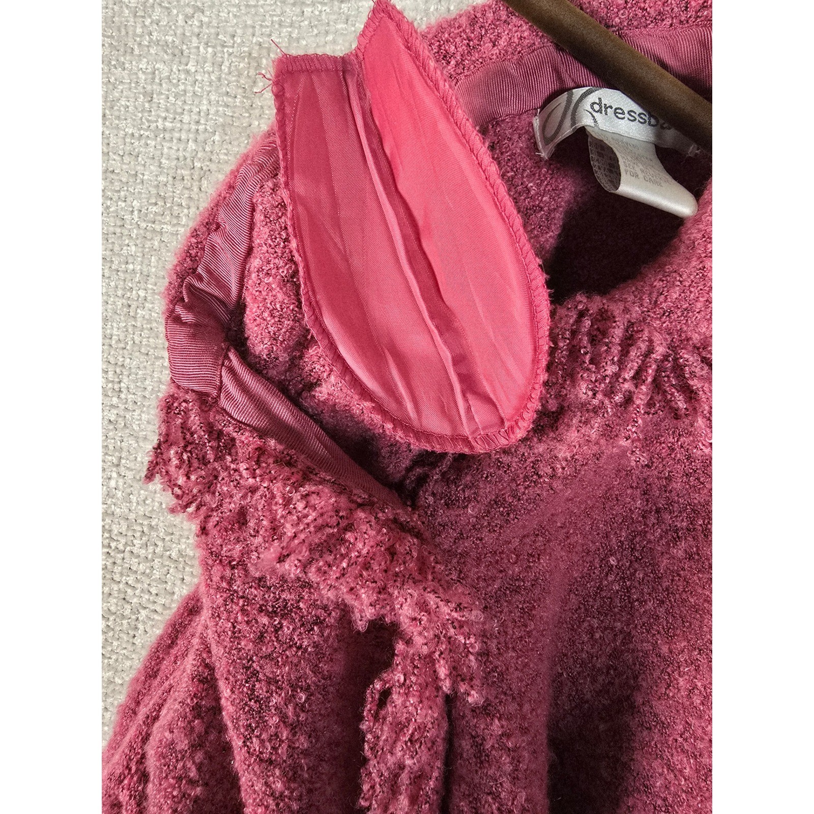 VTG Dressbarn Pink Knit Button Front Cardigan Shag Fringe Trim Sweater Size M
