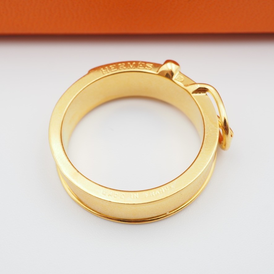 [EXC] HERMES Scarf Ring Belt Motif Design Gold Plating Japan w/Box