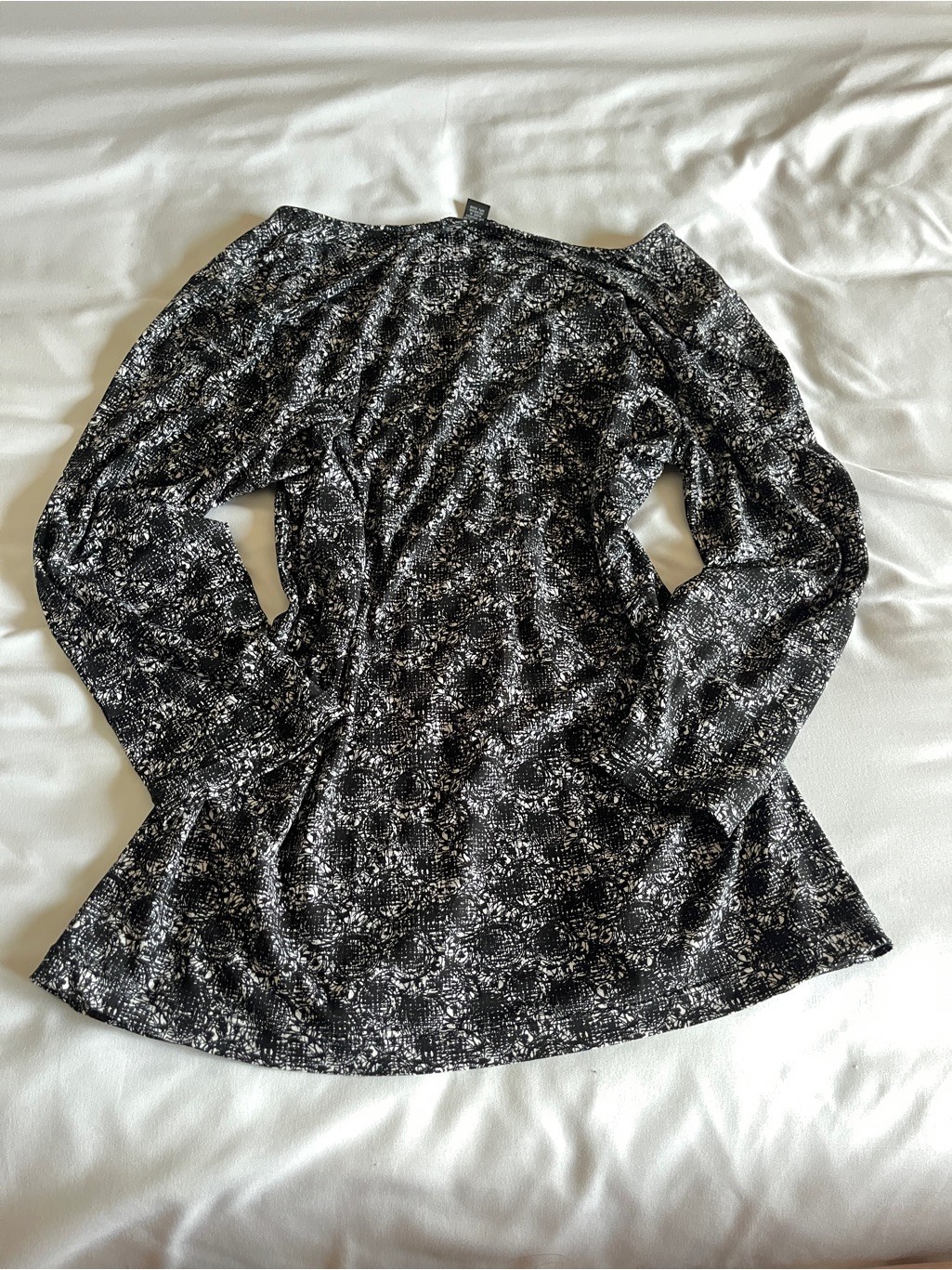 Alfani Polyester Black/White Abstract Print Long Sleeve Scoop Neck Blouse Size L