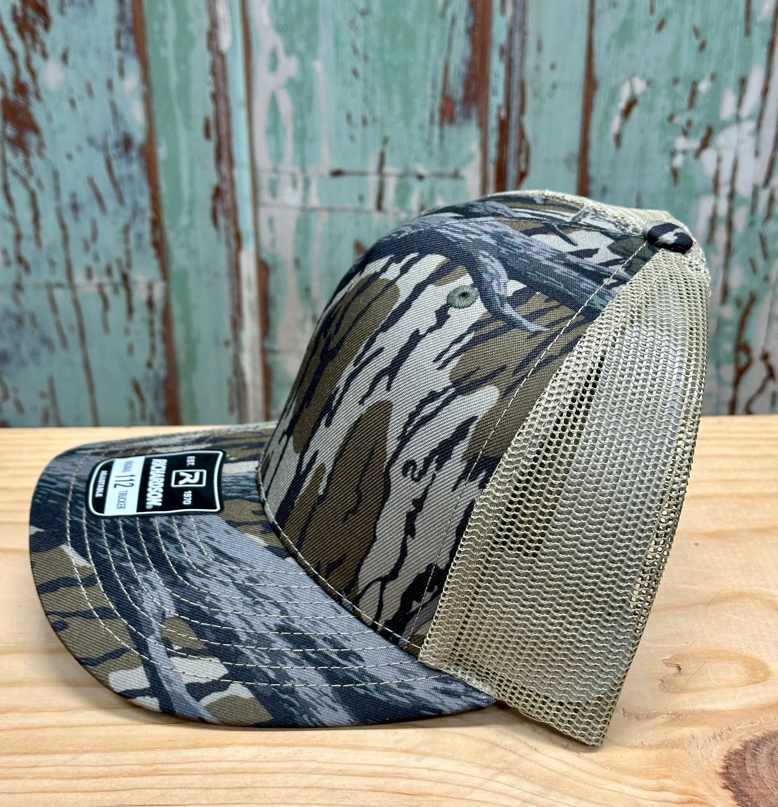 Richardson 112PFP Trucker Hat Mossy Oak Treestand Camo/Khaki Blank Cap
