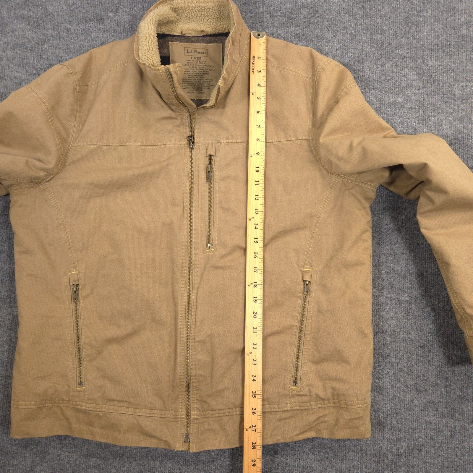 LL Bean Pine Ridge Jacket Mens L Khaki Wool Blend Blanket Lined Field Work Chore
