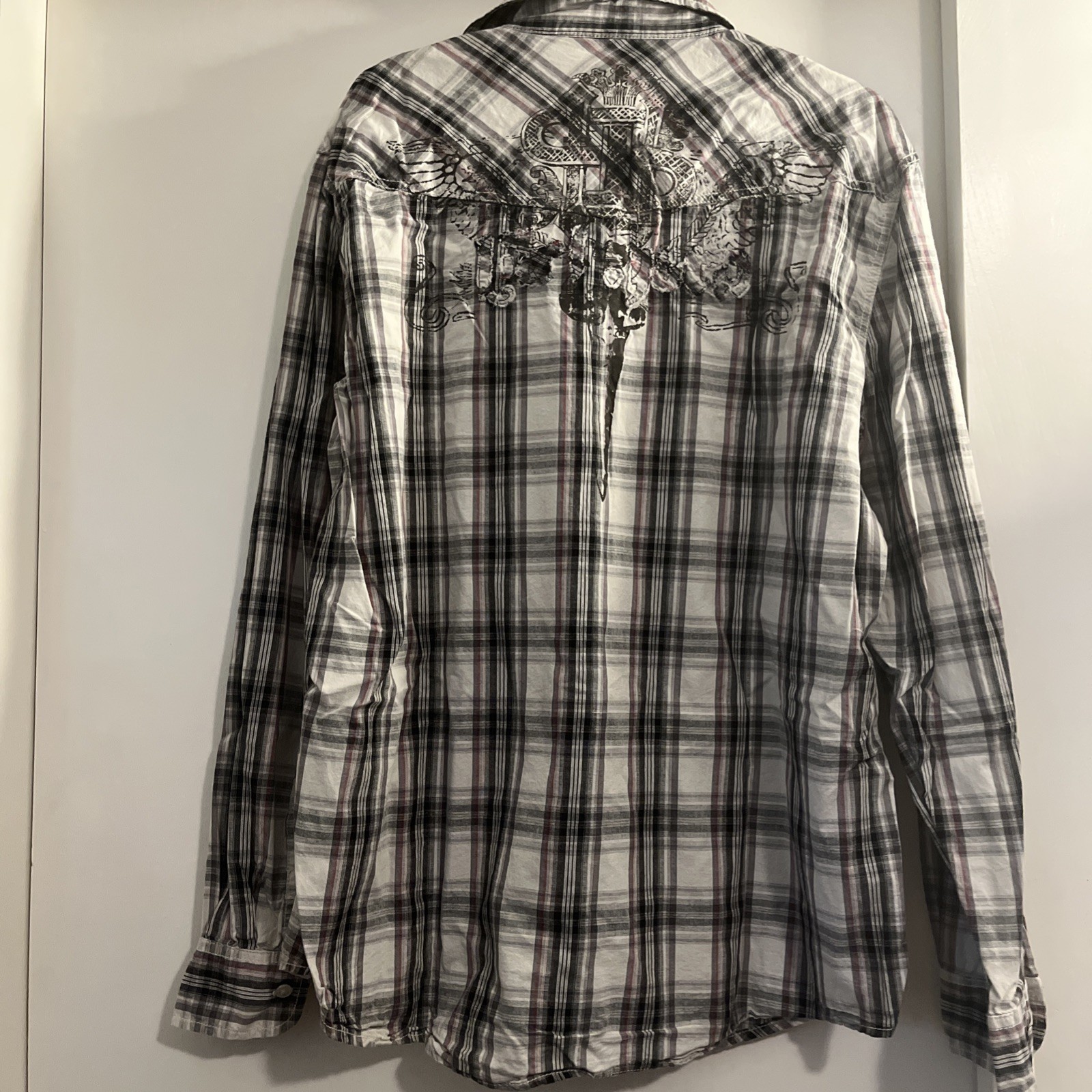 Modern Culture Men’s Western Wear Size XL Button Down Front Plaid Gray & Red