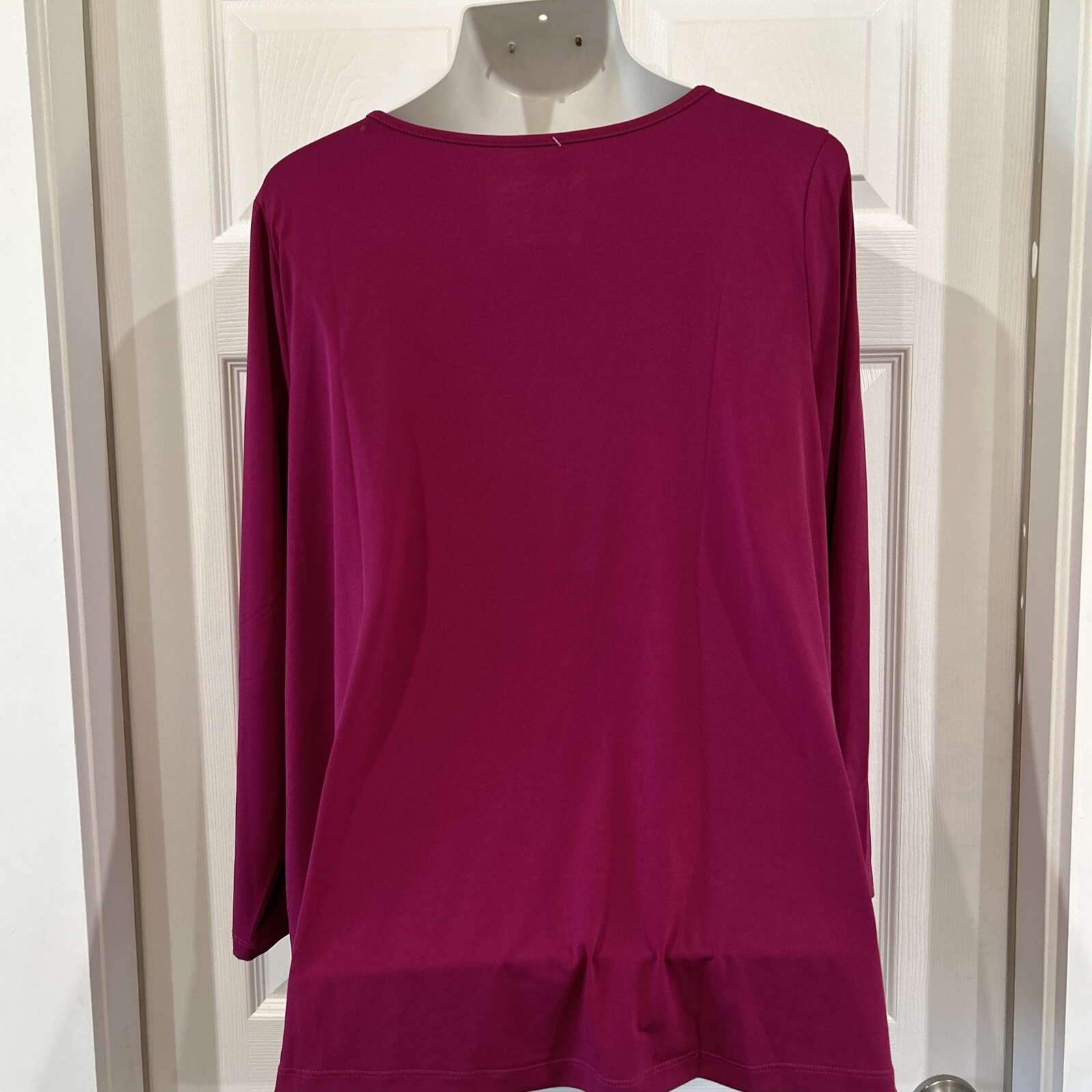Susan Graver 1XL Petite Modern Essential Liquid Knit Tunic Blouse Raspberry Pink